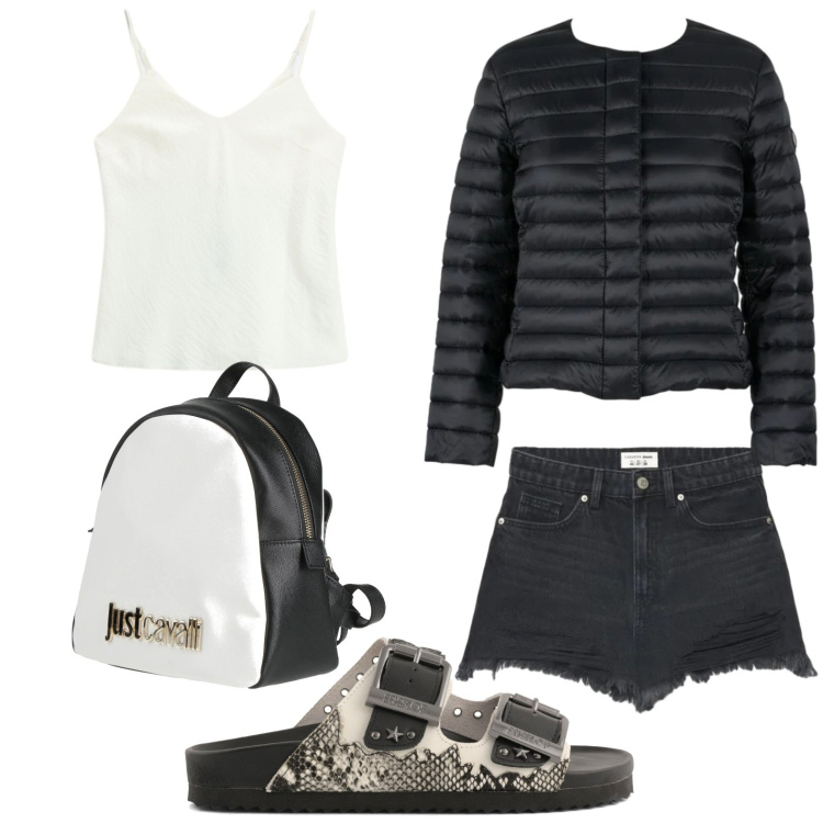 Outfit donna - Zaino just cavalli. Stile Basic per Tutti i giorni. Abbinamento con zaini, shorts, canottiere, piumini, sandali.