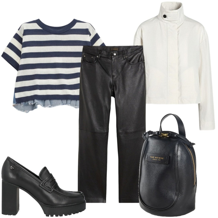 Outfit donna - Total look #2406173. Stile Trendy per Tutti i giorni. Abbinamento con zaini, mocassini, pantaloni, t-shirt, bomber.