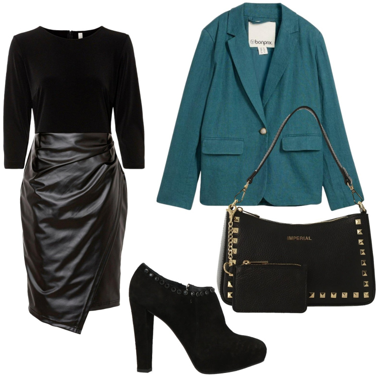 Outfit donna - Tubino e borchie. Stile Rock per Serata fuori. Abbinamento con stivaletti, vestiti, blazer, borse a spalla.