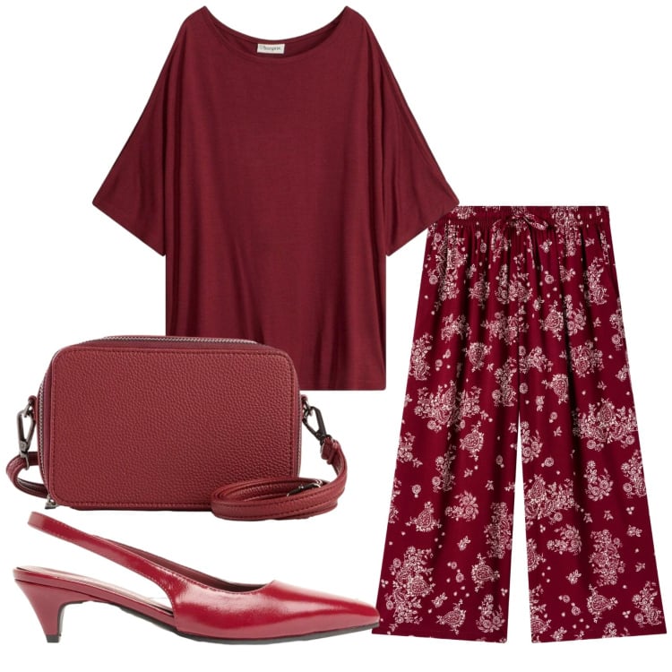 Outfit donna - Total look #2406178. Stile Basic per Ufficio. Abbinamento con t-shirt, décolleté, borse a tracolla, pantaloni a palazzo.