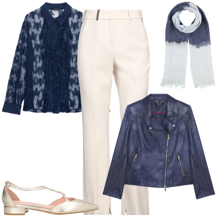 Outfit donna - Serate. Stile Chic per Serata fuori. Abbinamento con sciarpe, pantaloni, ballerine, blazer, camicie.