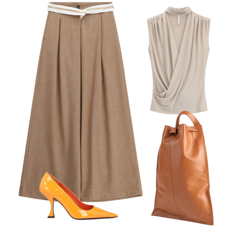 Outfit donna - Total look #2406183. Stile Casual chic per Tutti i giorni. Abbinamento con top, pantaloni a palazzo, décolleté, zaini.