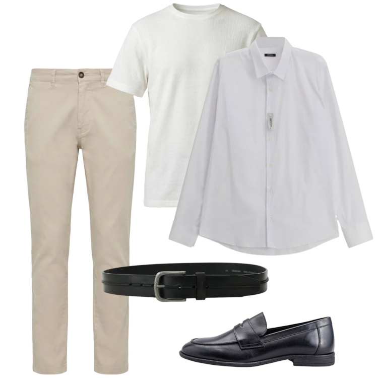 Outfit uomo - Maggio. Stile Casual per Tutti i giorni. Abbinamento con camicie, cinture, pantaloni, t-shirt, scarpe stringate.