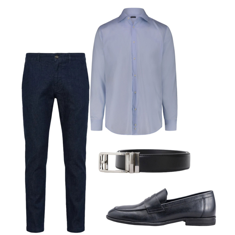 Outfit uomo - Maggio. Stile Casual per Tutti i giorni. Abbinamento con cinture, jeans, camicie, scarpe stringate.