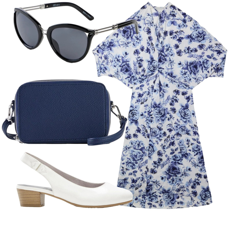 Outfit donna - Total look #2406193. Stile Romantica per Ufficio. Abbinamento con occhiali da sole, décolleté, borse a tracolla, vestiti lunghi.