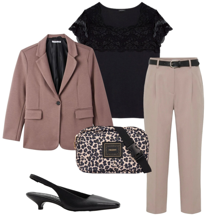 Outfit donna - Total look #2406195. Stile Casual chic per Ufficio. Abbinamento con décolleté, pantaloni, blazer, bluse, marsupi.