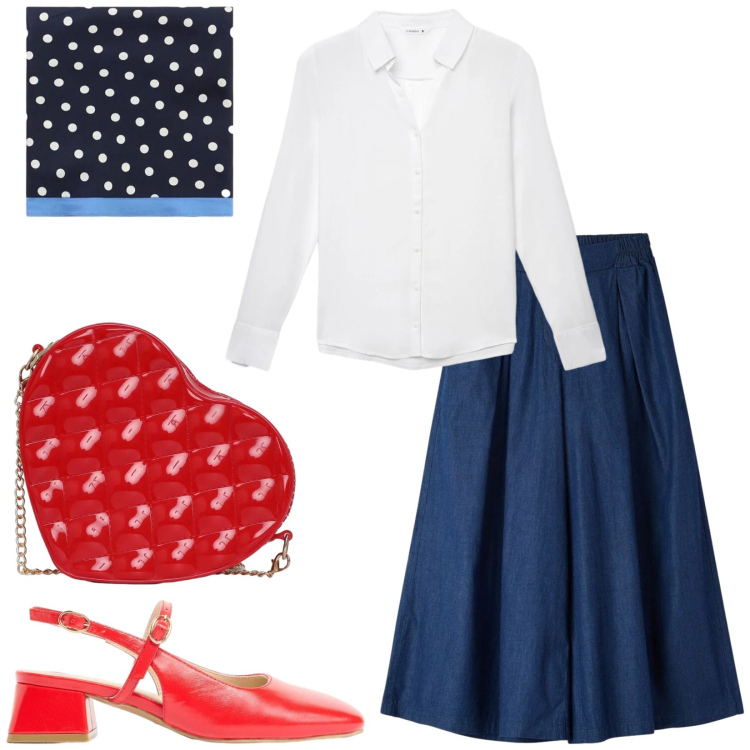 Outfit donna - Total look #2406196. Stile Vintage retrò per Serata fuori. Abbinamento con décolleté, gonne longuette, camicie, borse a tracolla, foulard.