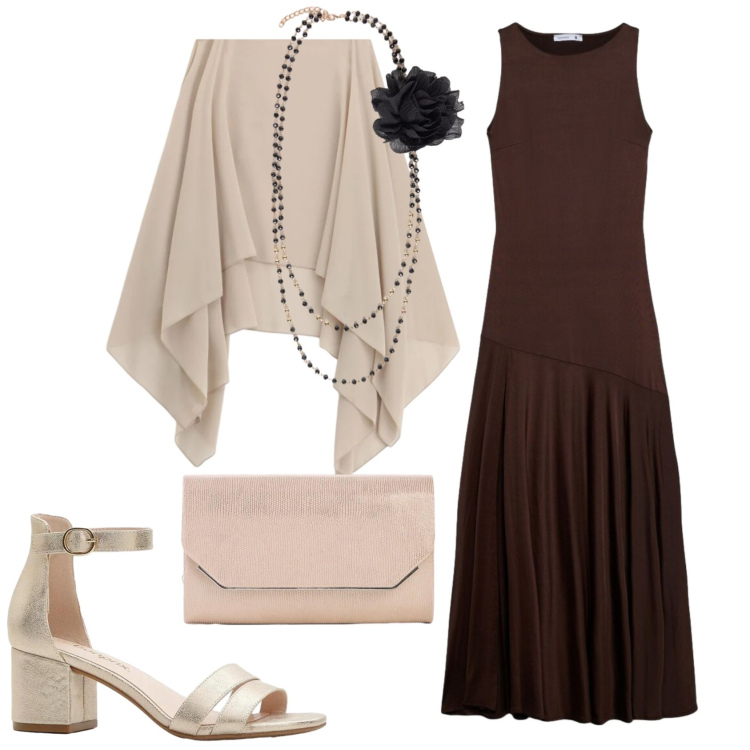 Outfit donna - Total look #2406211. Stile Bon Ton per Serata fuori. Abbinamento con sandali col tacco, pochette, vestiti lunghi, cappe, collane.