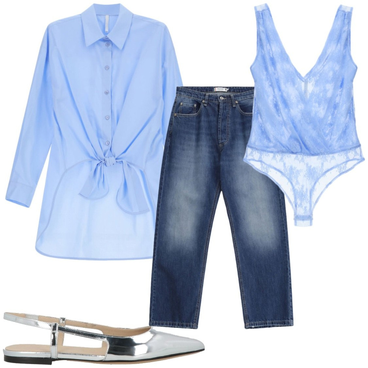 Outfit donna - Senso di freschezza. Stile Casual chic per Tutti i giorni. Abbinamento con ballerine, top, camicie, jeans dritti.