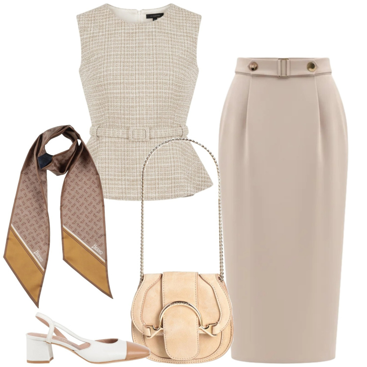 Outfit donna - Uno stile retrò. Stile Vintage retrò per Ufficio. Abbinamento con décolleté, marsupi, sciarpe, top, gonne longuette.
