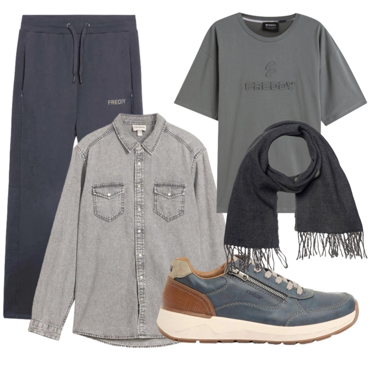 Outfit uomo - Total look #2406226. Stile Trendy per Tutti i giorni. Abbinamento con camicie, sneakers, pantaloni, t-shirt, sciarpe.