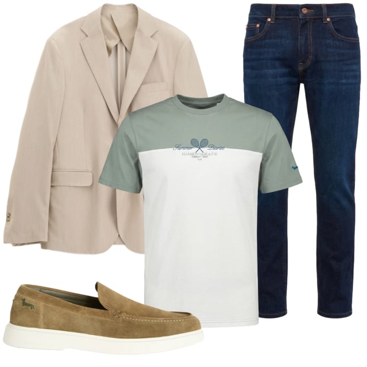 Outfit uomo - Total look #2406227. Stile Trendy per Tutti i giorni. Abbinamento con giacche, t-shirt, jeans, scarpe stringate.