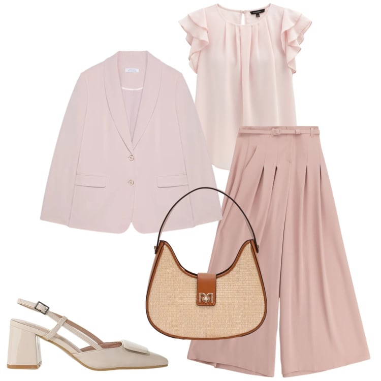 Outfit donna - Total look #2406229. Stile Chic per Ufficio. Abbinamento con canottiere, borse a spalla, pantaloni a palazzo, décolleté, blazer.