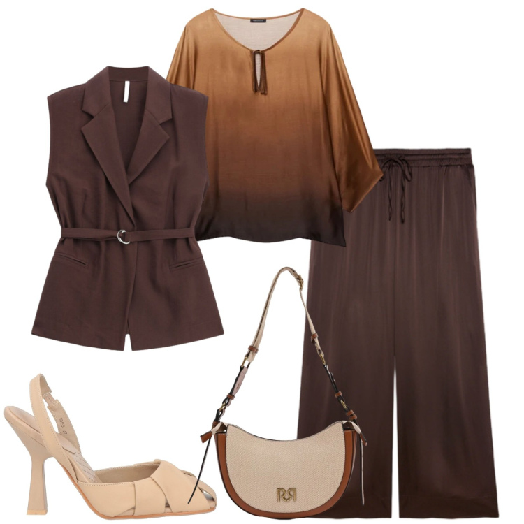 Outfit donna - Total look #2406231. Stile Chic per Serata fuori. Abbinamento con décolleté, borse a tracolla, gilet, pantaloni, bluse.