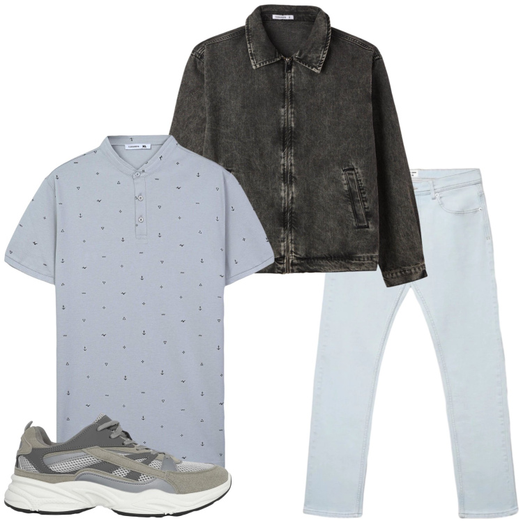 Outfit uomo - Total look #2406232. Stile Urban per Tutti i giorni. Abbinamento con t-shirt, sneakers, jeans, cappotti.