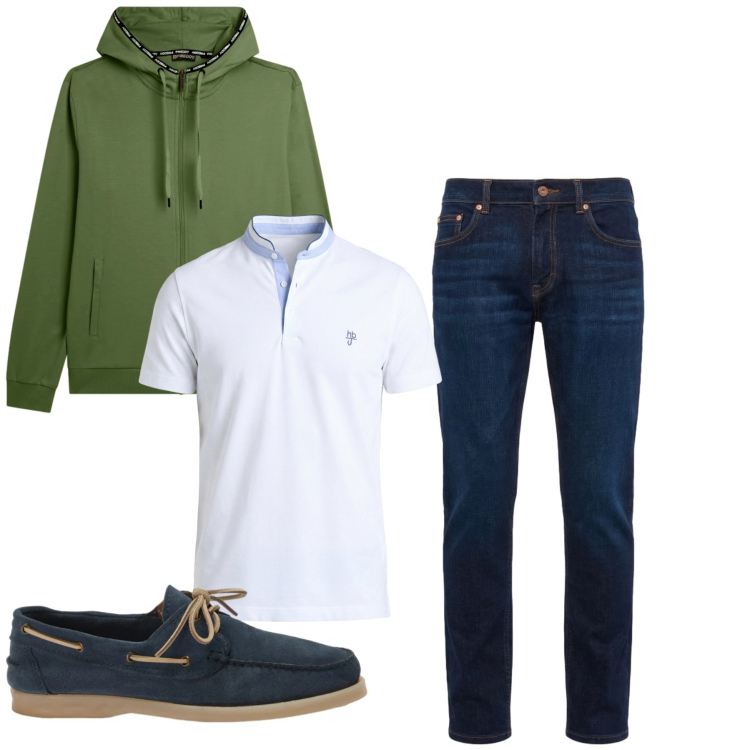 Outfit uomo - Total look #2406234. Stile Casual per Tutti i giorni. Abbinamento con jeans, scarpe stringate, polo, felpe con cappuccio.