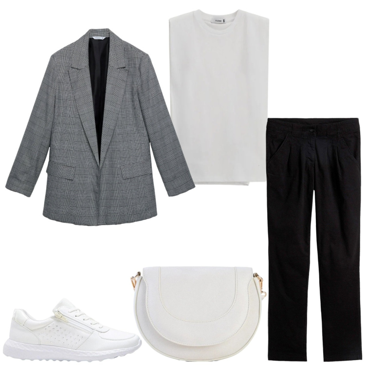 Outfit donna - Total look #2406238. Stile Casual chic per Tutti i giorni. Abbinamento con sneakers, pantaloni chino, borse a tracolla, blazer, top.