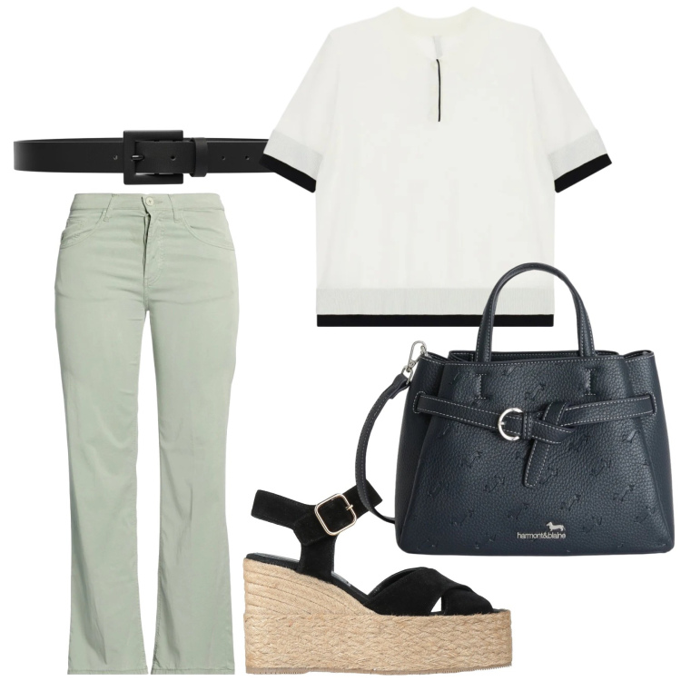 Outfit donna - Total look #2406248. Stile Chic per Ufficio. Abbinamento con espadrillas, pantaloni, cinture, polo, borse a mano.
