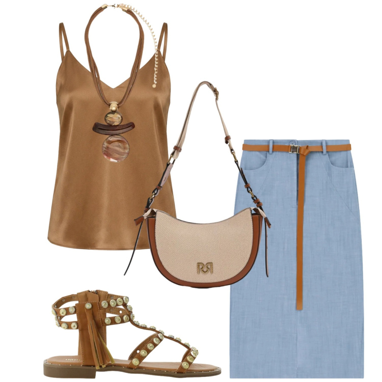 Outfit donna - Total look #2406253. Stile Glamour per Serata fuori. Abbinamento con gonne longuette, sandali, canottiere, borse a tracolla, ciondoli.