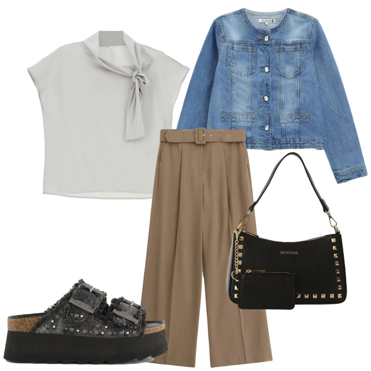 Outfit donna - Total look #2406254. Stile Romantica per Serata fuori. Abbinamento con canottiere, borse a spalla, pantaloni a palazzo, blazer, zeppe.