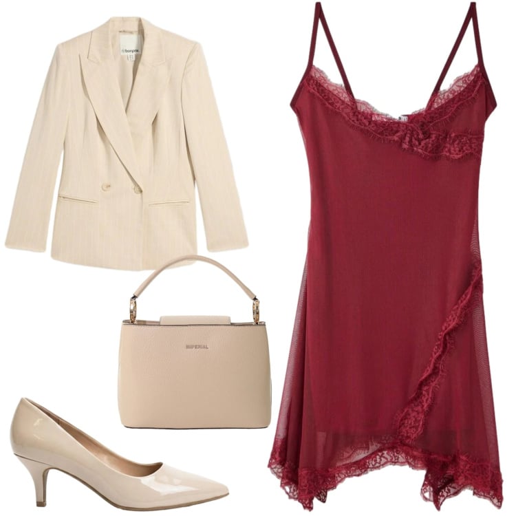 Outfit donna - Total look #2406257. Stile Chic per Serata fuori. Abbinamento con blazer, décolleté, vestiti corti, borse a secchiello.