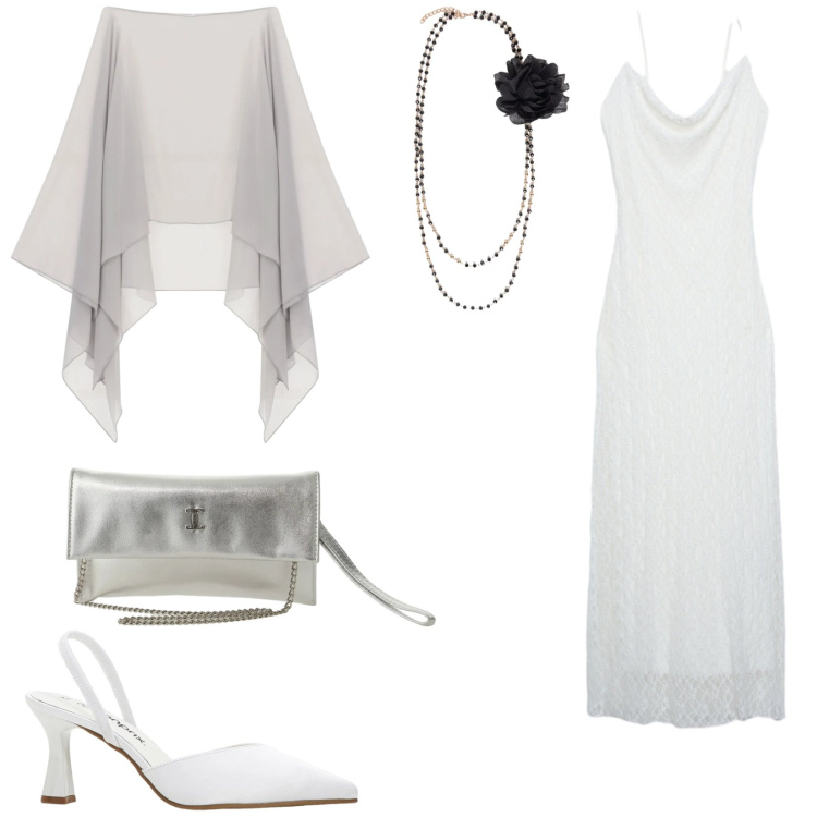 Outfit donna - Total look #2406270. Stile Chic per Cerimonia. Abbinamento con décolleté, vestiti lunghi, cappe, borse a tracolla, collane.