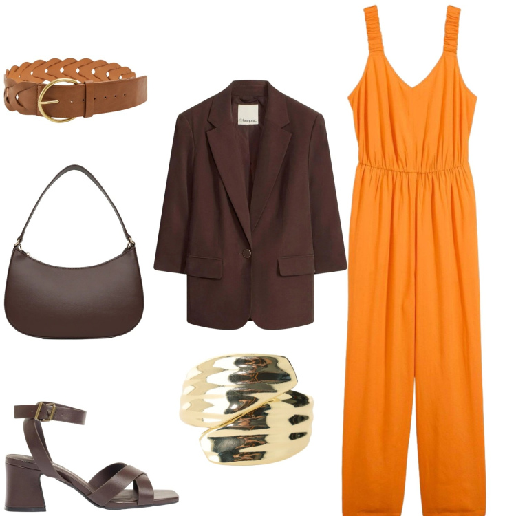 Outfit donna - Total look #2406280. Stile Chic per Serata fuori. Abbinamento con tute, sandali col tacco, blazer, cinture, borse a tracolla, anelli.