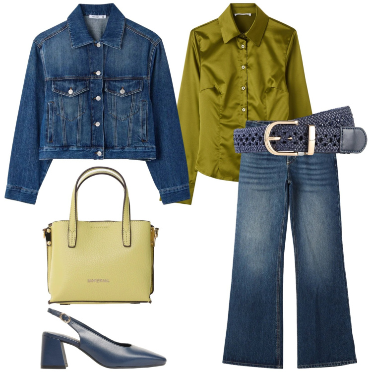 Outfit donna - Total look #2406285. Stile Casual chic per Ufficio. Abbinamento con cinture, décolleté, camicie, jeans, cappotti, borse a tracolla.