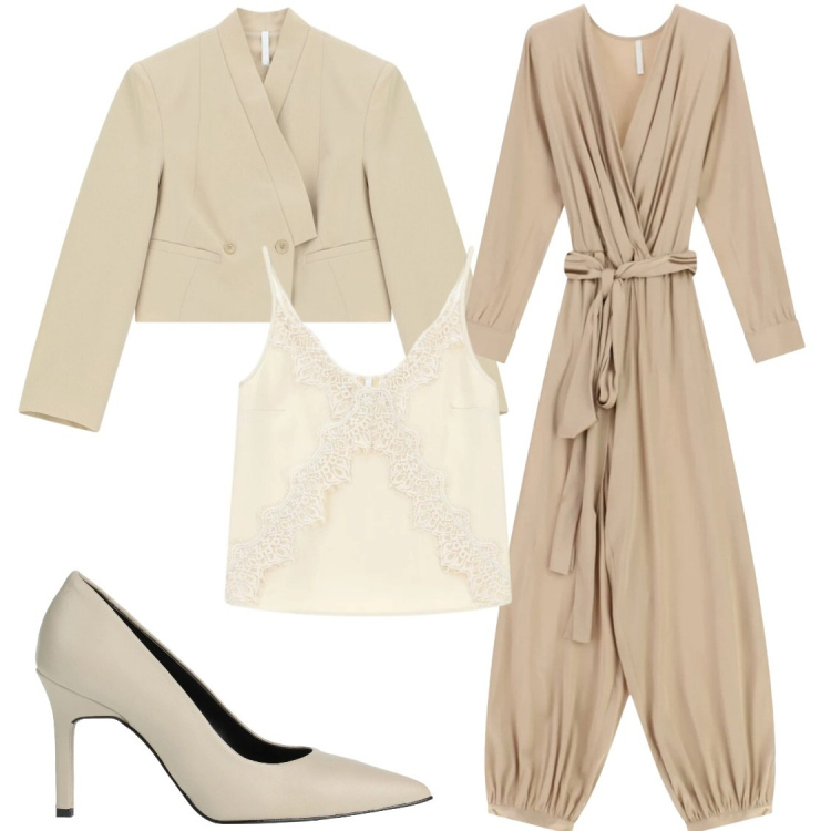 Outfit donna - Tonj neutri. Stile Chic per Serata fuori. Abbinamento con décolleté, tute, blazer, canottiere.