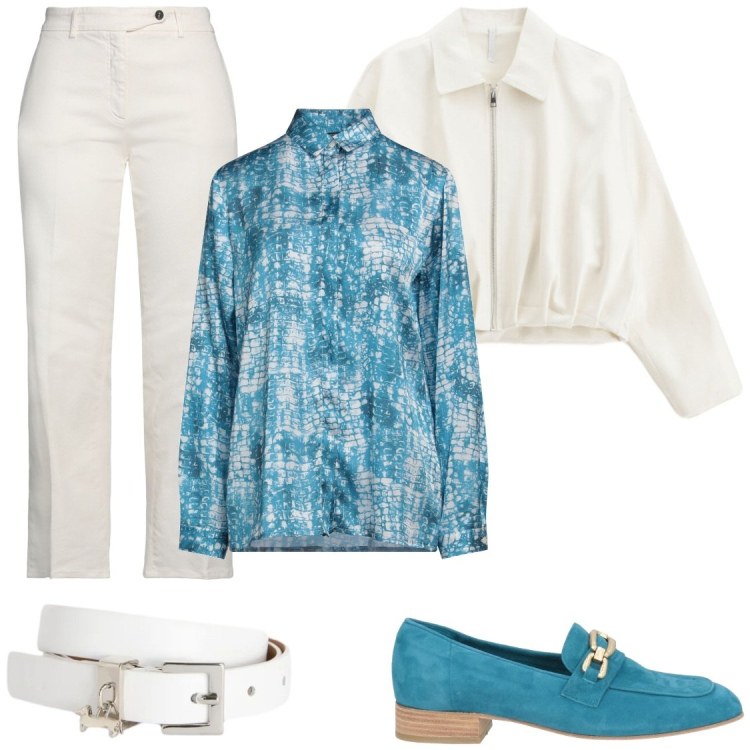 Outfit donna - Elegantemente in jeans bianco. Stile Casual chic per Ufficio. Abbinamento con jeans dritti, mocassini, camicie, bomber, cinture.