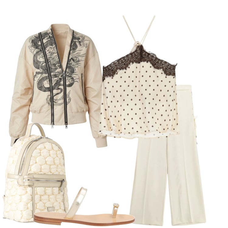 Outfit donna - Total look #2406335. Stile Casual chic per Tutti i giorni. Abbinamento con zaini, ciabatte, pantaloni, top, bomber.
