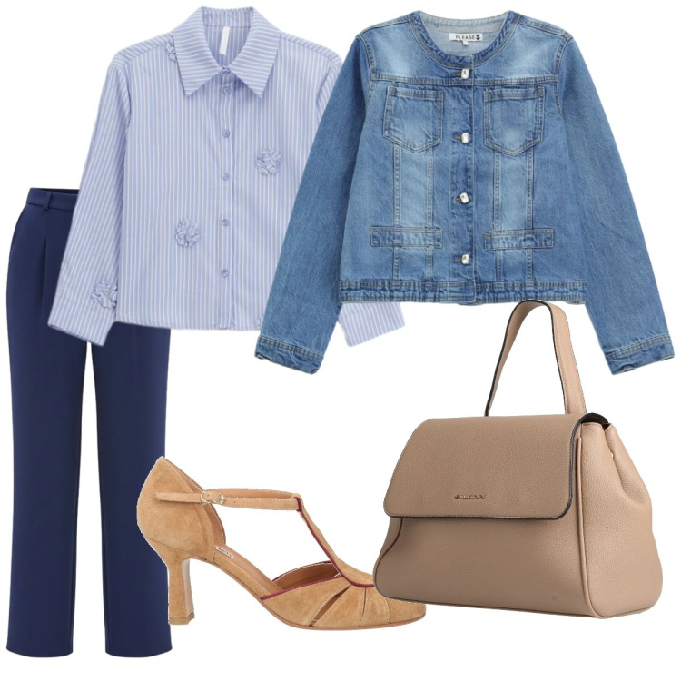 Outfit donna - Io e V a pranzo. Stile Romantica per Tutti i giorni. Abbinamento con zaini, décolleté, pantaloni, camicie, blazer.
