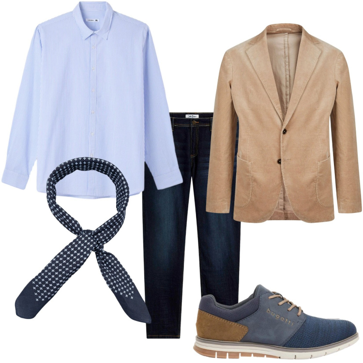 Outfit uomo - Il foulard in cotone. Stile Casual per Tutti i giorni. Abbinamento con jeans slim fit, scarpe stringate, camicie, giacche, sciarpe e foulard.