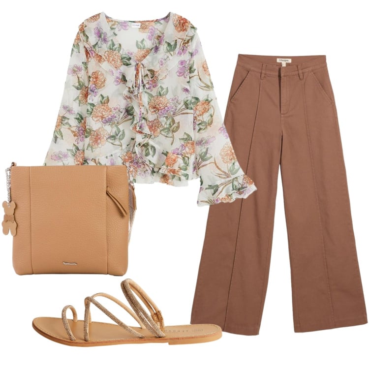 Outfit donna - Total look #2406361. Stile Romantica per Ufficio. Abbinamento con bluse, pantaloni, borse a tracolla, sandali.
