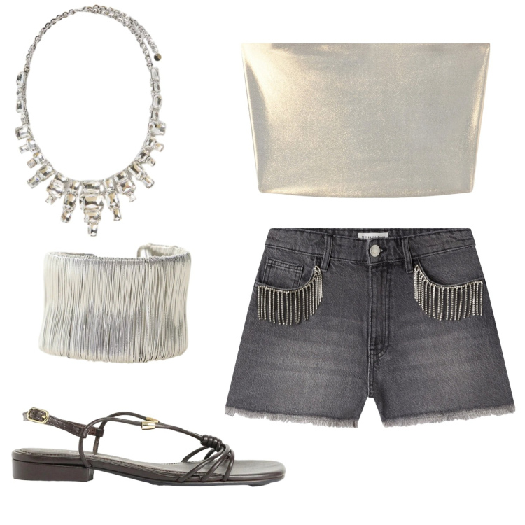 Outfit donna - Total look #2406383. Stile Trendy per Serata fuori. Abbinamento con sandali, shorts, top, braccialetti, collane.
