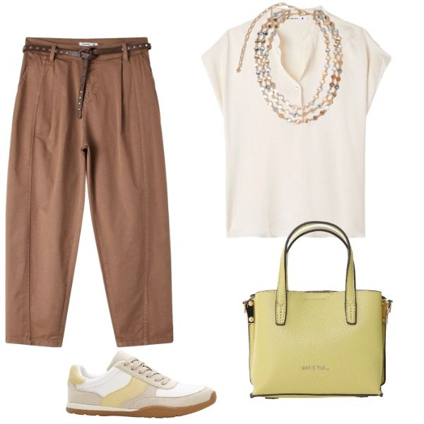 Outfit donna - Total look #2406398. Stile Casual chic per Tutti i giorni. Abbinamento con sneakers, canottiere, pantaloni, borse a tracolla, collane.