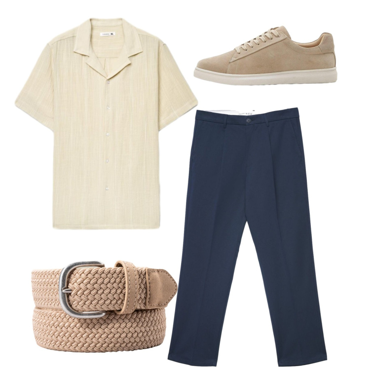 Outfit uomo - Total look. Stile Casual per Tutti i giorni. Abbinamento con sneakers, pantaloni chino, camicie a manica corta, cinture.