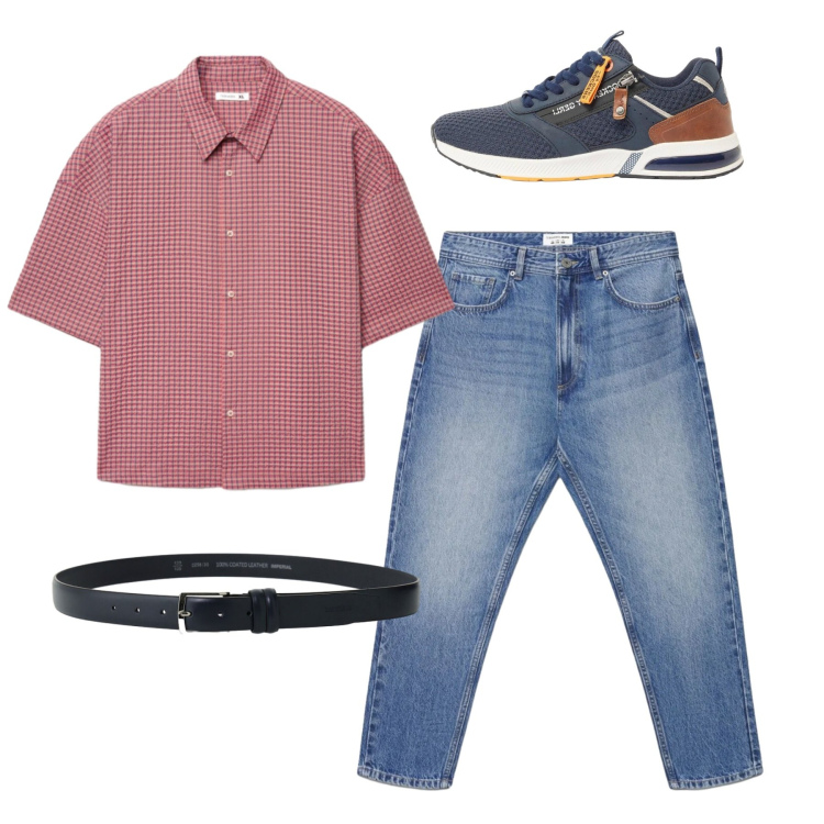 Outfit uomo - Total look. Stile Casual per Tutti i giorni. Abbinamento con sneakers, jeans, camicie a manica corta, cinture.