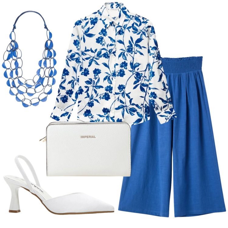 Outfit donna - Total look #2406403. Stile Chic per Serata fuori. Abbinamento con décolleté, camicie, pantaloni, borse a tracolla, collane.