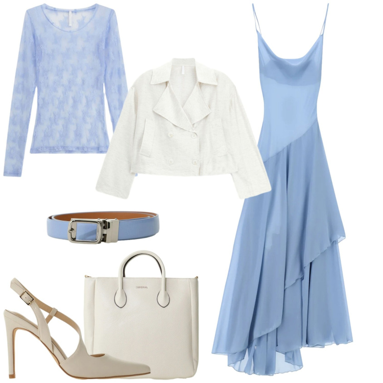 Outfit donna - Il casual che diventa elegante. Stile Casual chic per Tutti i giorni. Abbinamento con bluse, décolleté, borse a tracolla, cinture, vestiti lunghi, blazer.