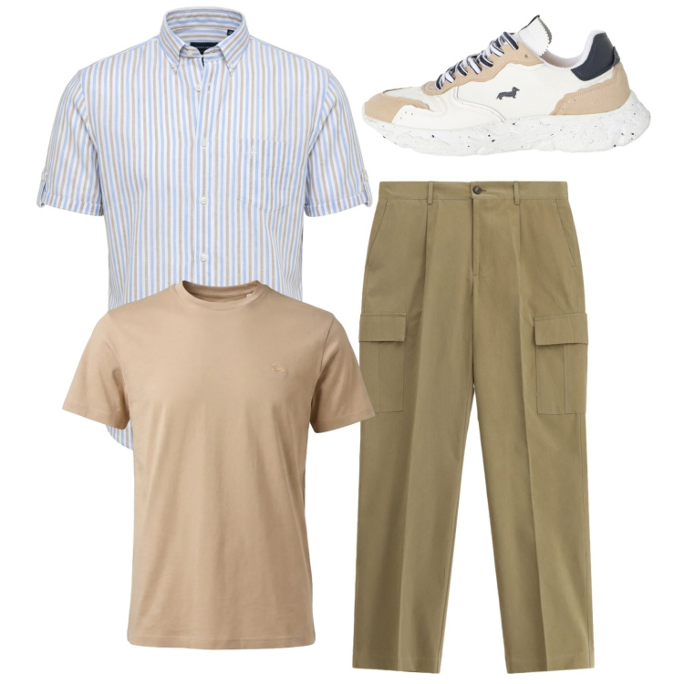 Outfit uomo - Total look. Stile Casual per Tutti i giorni. Abbinamento con pantaloni cargo, sneakers, t-shirt, camicie a manica corta.