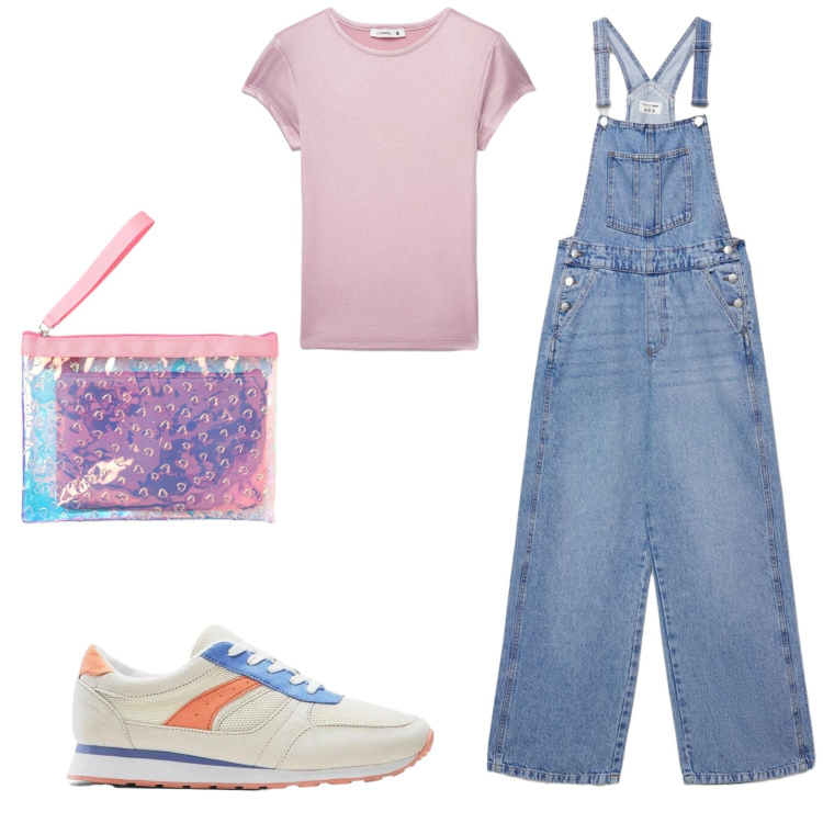 Outfit donna - Total look #2406410. Stile Trendy per Tutti i giorni. Abbinamento con sneakers, salopette, t-shirt, pochette.