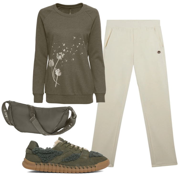 Outfit donna - Total look #2406414. Stile Casual per Tutti i giorni. Abbinamento con felpe, borse a tracolla, pantaloni, sneakers.