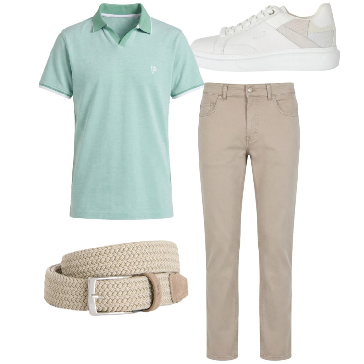 Outfit uomo - Sneakers minimal. Stile Casual per Tutti i giorni. Abbinamento con sneakers, cinture, pantaloni, polo.