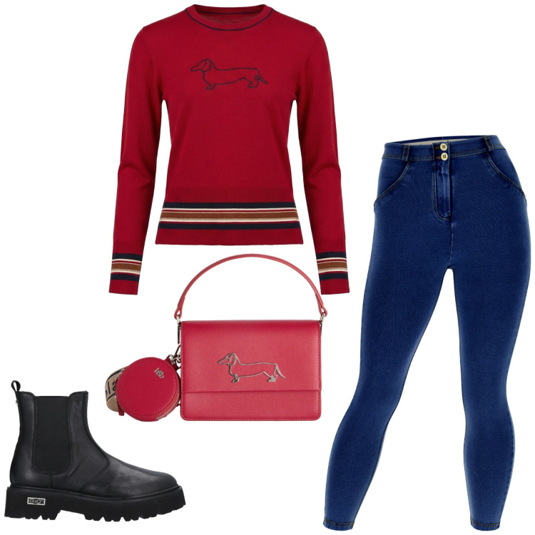 Outfit donna - Total look #2406419. Stile Trendy per Tutti i giorni. Abbinamento con stivaletti, maglieria, borse a tracolla, jeggings.