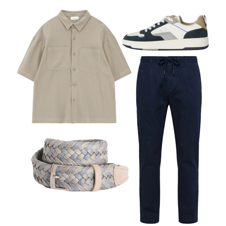 Outfit uomo - Total look. Stile Casual per Tutti i giorni. Abbinamento con camicie a manica corta, pantaloni, cinture, sneakers.