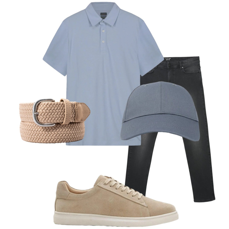 Outfit uomo - Sneakers versatili. Stile Trendy per Tutti i giorni. Abbinamento con sneakers, jeans skinny, cappelli con visiera, cinture, polo.