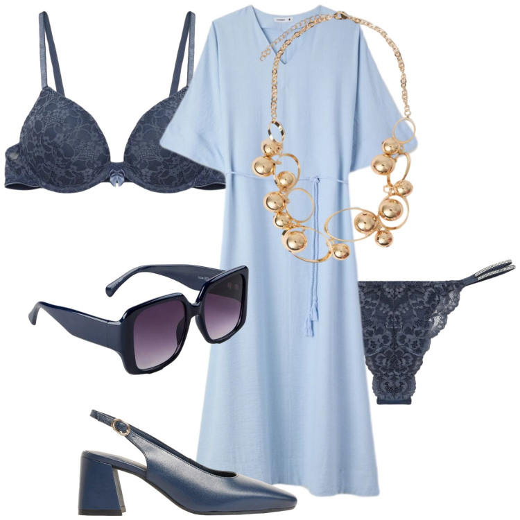 Outfit donna - Total look #2406433. Stile Chic per Cerimonia. Abbinamento con occhiali da sole, décolleté, vestiti lunghi, reggiseni push-up, perizomi, collane.