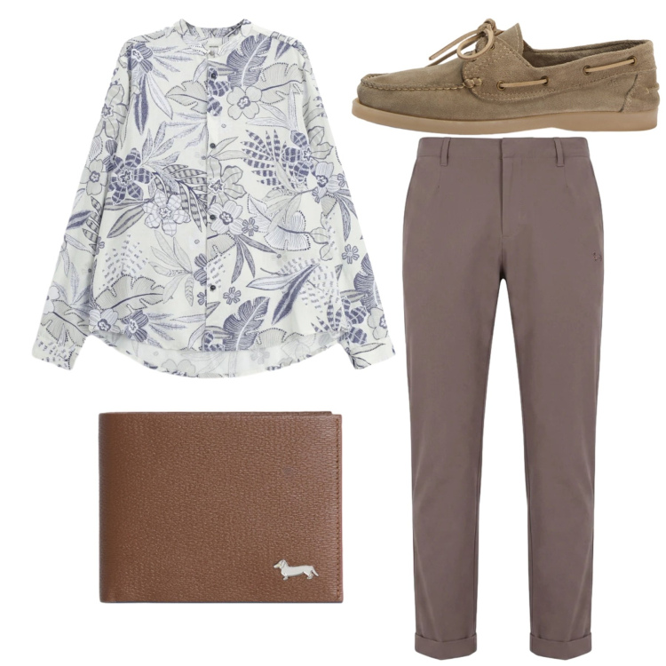 Outfit uomo - Total look. Stile Casual per Tutti i giorni. Abbinamento con camicie, portafogli, scarpe stringate, pantaloni.