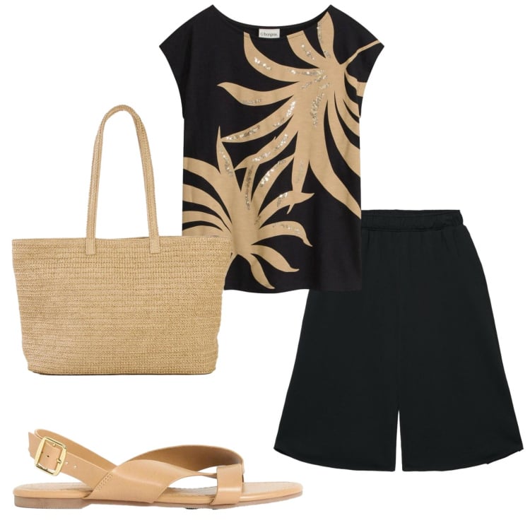 Outfit donna - Total look #2406451. Stile Basic per Tutti i giorni. Abbinamento con t-shirt, sandali, shopping bag, pantaloni corti.